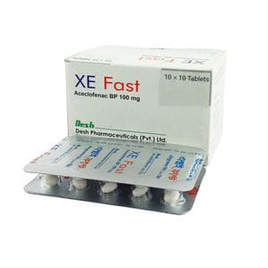 Tablet Xe Fast 100mg (100pcs) (Aceclofenac Desh Phrm)
